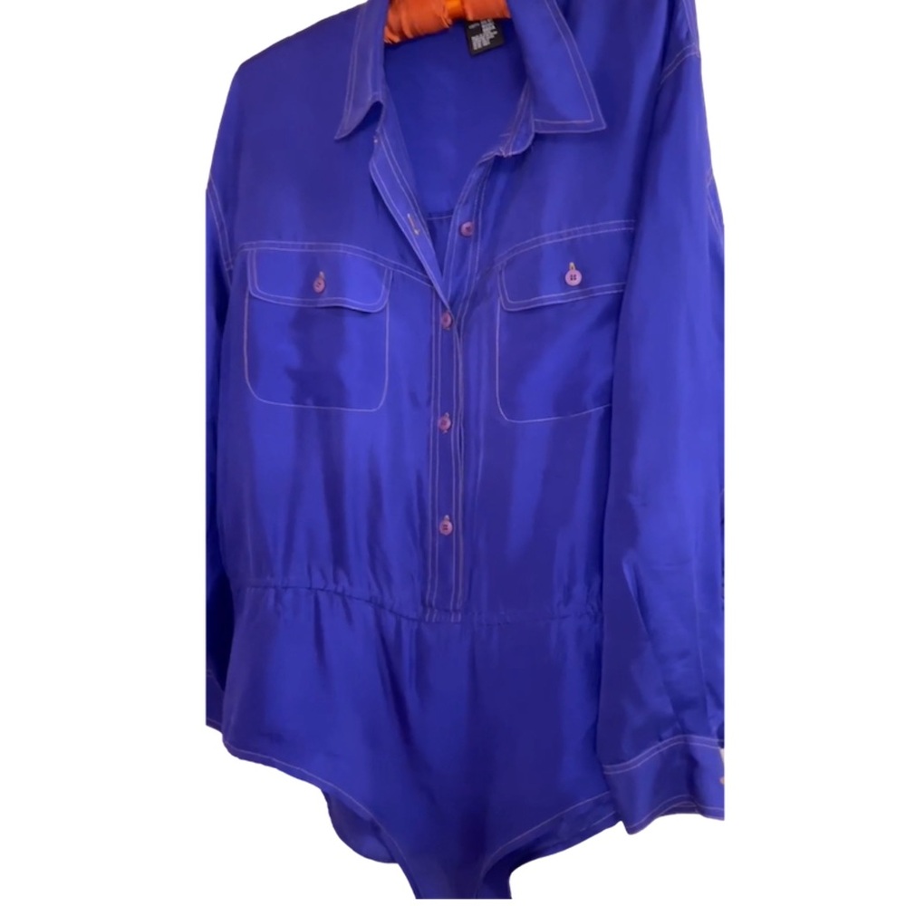 Deep rich purple 💯% GORGEOUS SILK button-down BODY SUIT  Size LARGE
